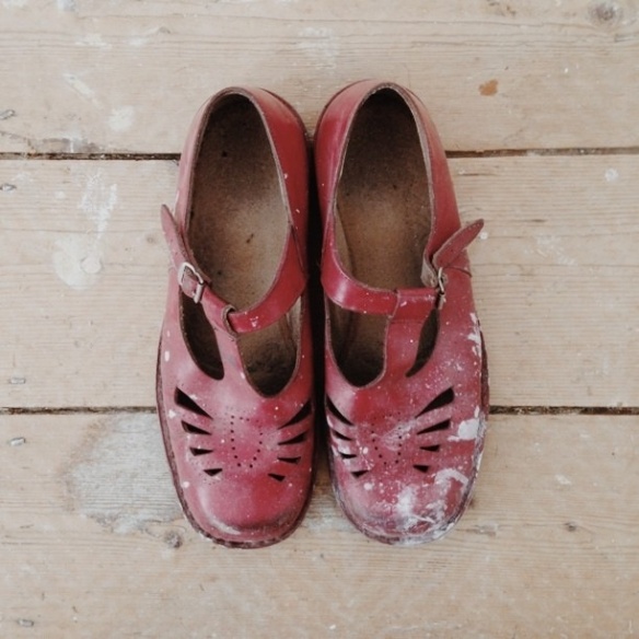 Old paint covered Harrison Idaho t-bar school shoes