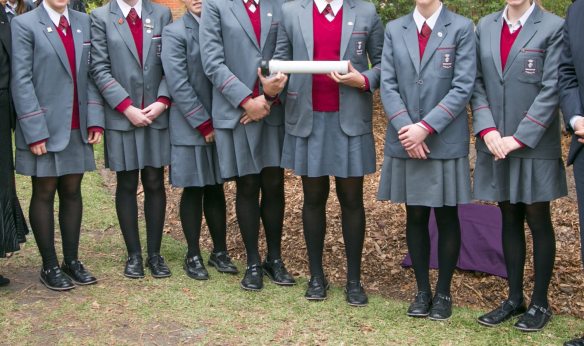 Genazzano FCJ College winter uniform wityh black tights and t-bar school shoes